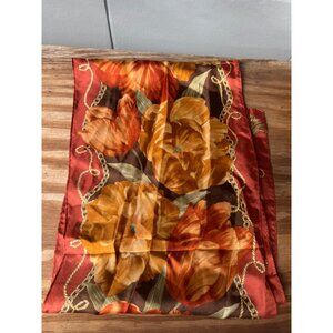 Oscar De La Renta Floral Silk Scarf Orange & Brown